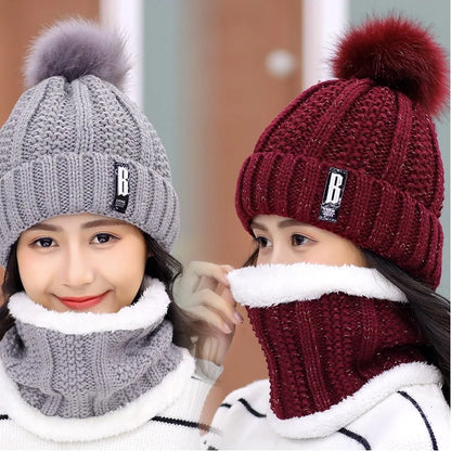 Brand Winter Knitted Scarf Hat Set