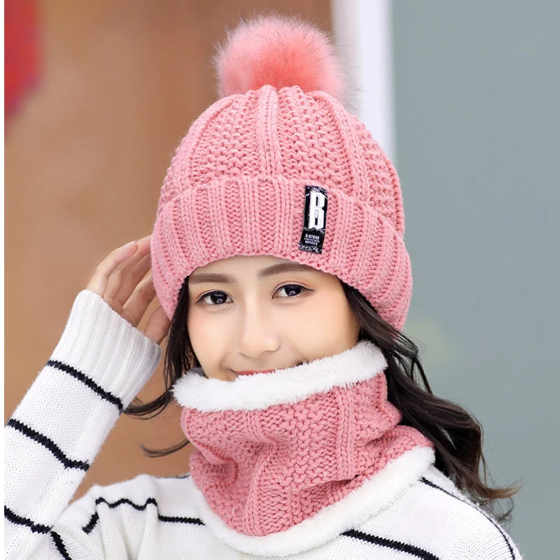 Brand Winter Knitted Scarf Hat Set