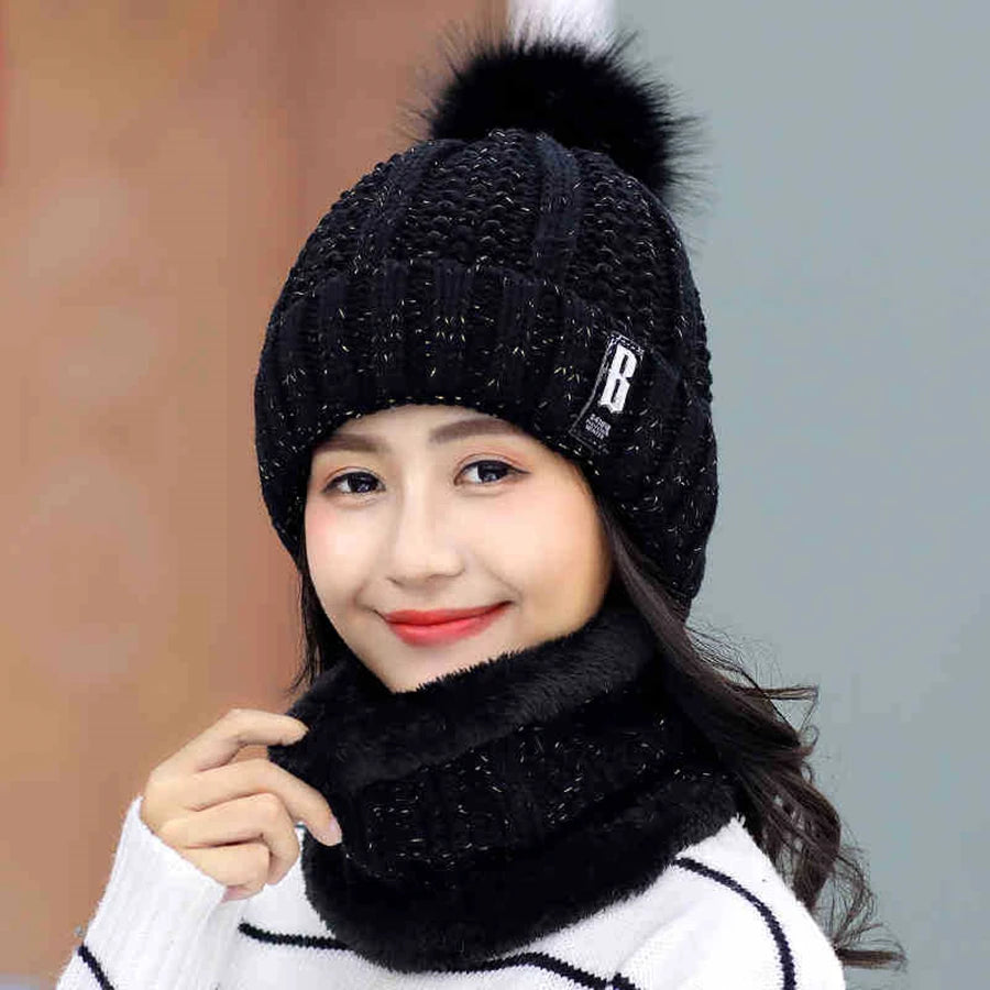 Brand Winter Knitted Scarf Hat Set