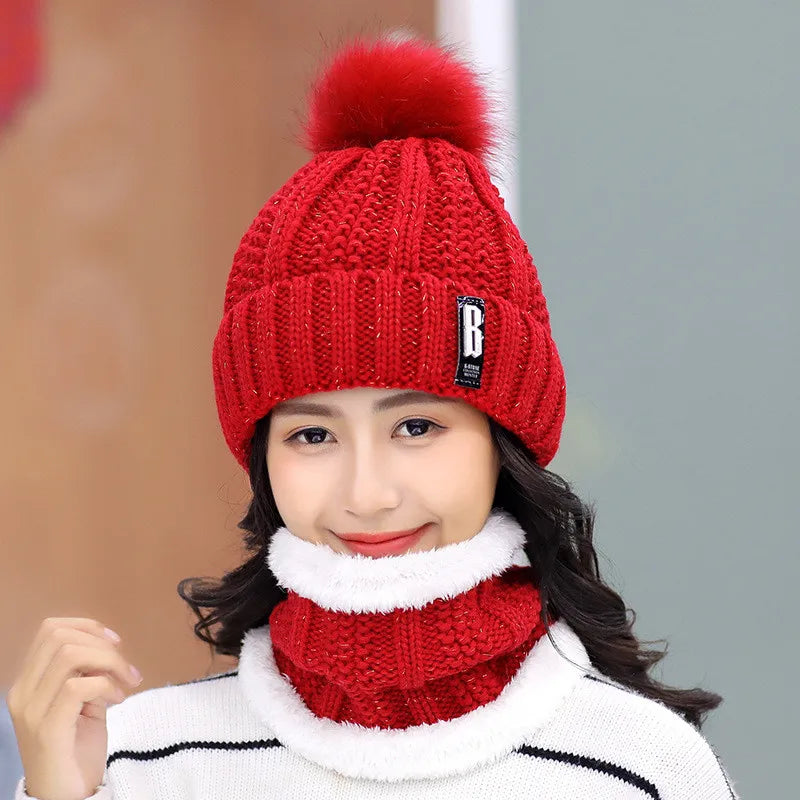 Brand Winter Knitted Scarf Hat Set