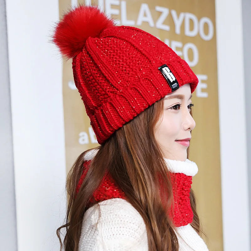 Brand Winter Knitted Scarf Hat Set