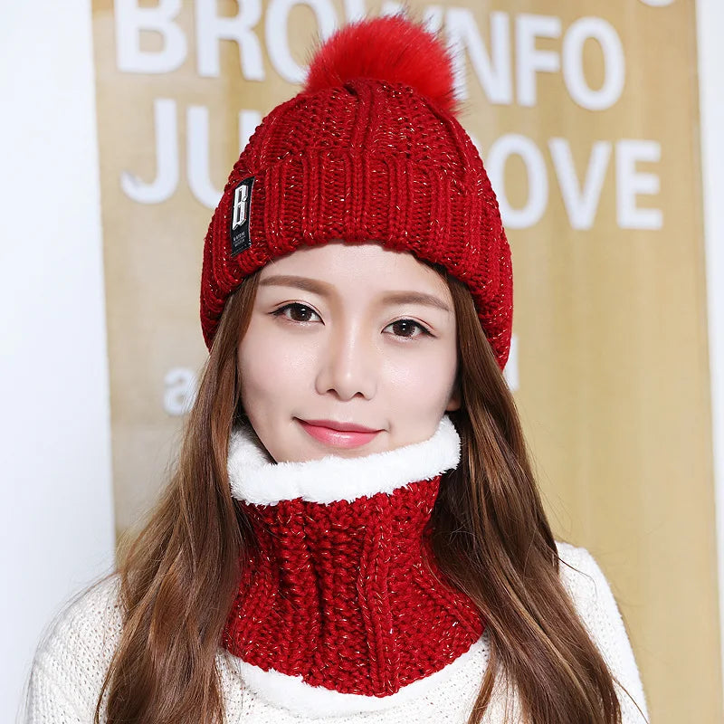 Brand Winter Knitted Scarf Hat Set