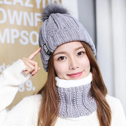 Brand Winter Knitted Scarf Hat Set