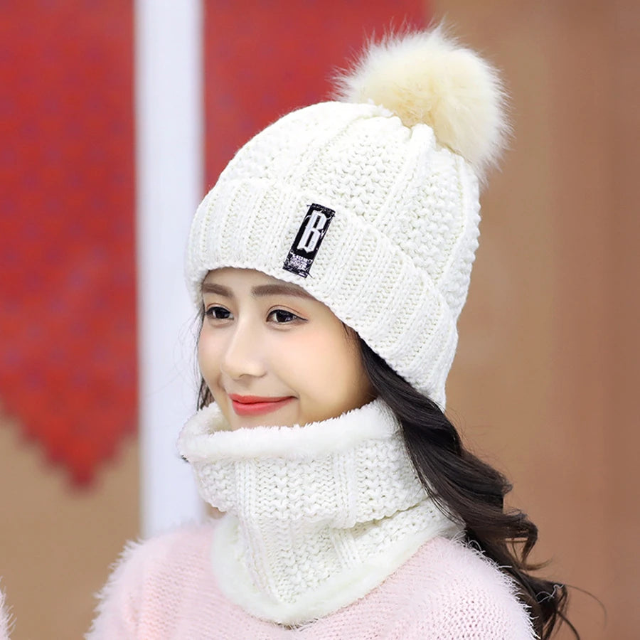 Brand Winter Knitted Scarf Hat Set