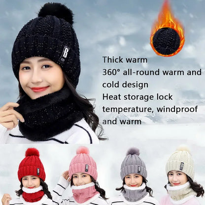 Brand Winter Knitted Scarf Hat Set