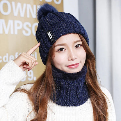 Brand Winter Knitted Scarf Hat Set