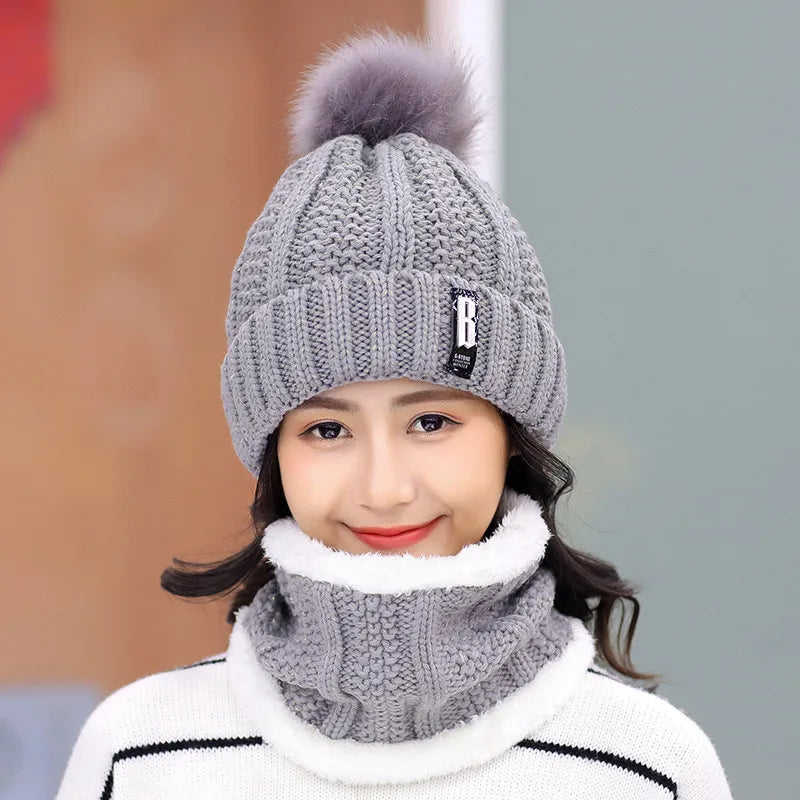 Brand Winter Knitted Scarf Hat Set