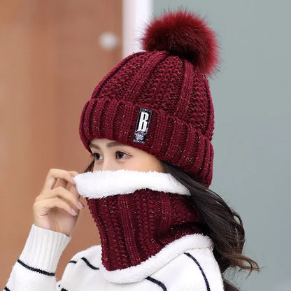 Brand Winter Knitted Scarf Hat Set