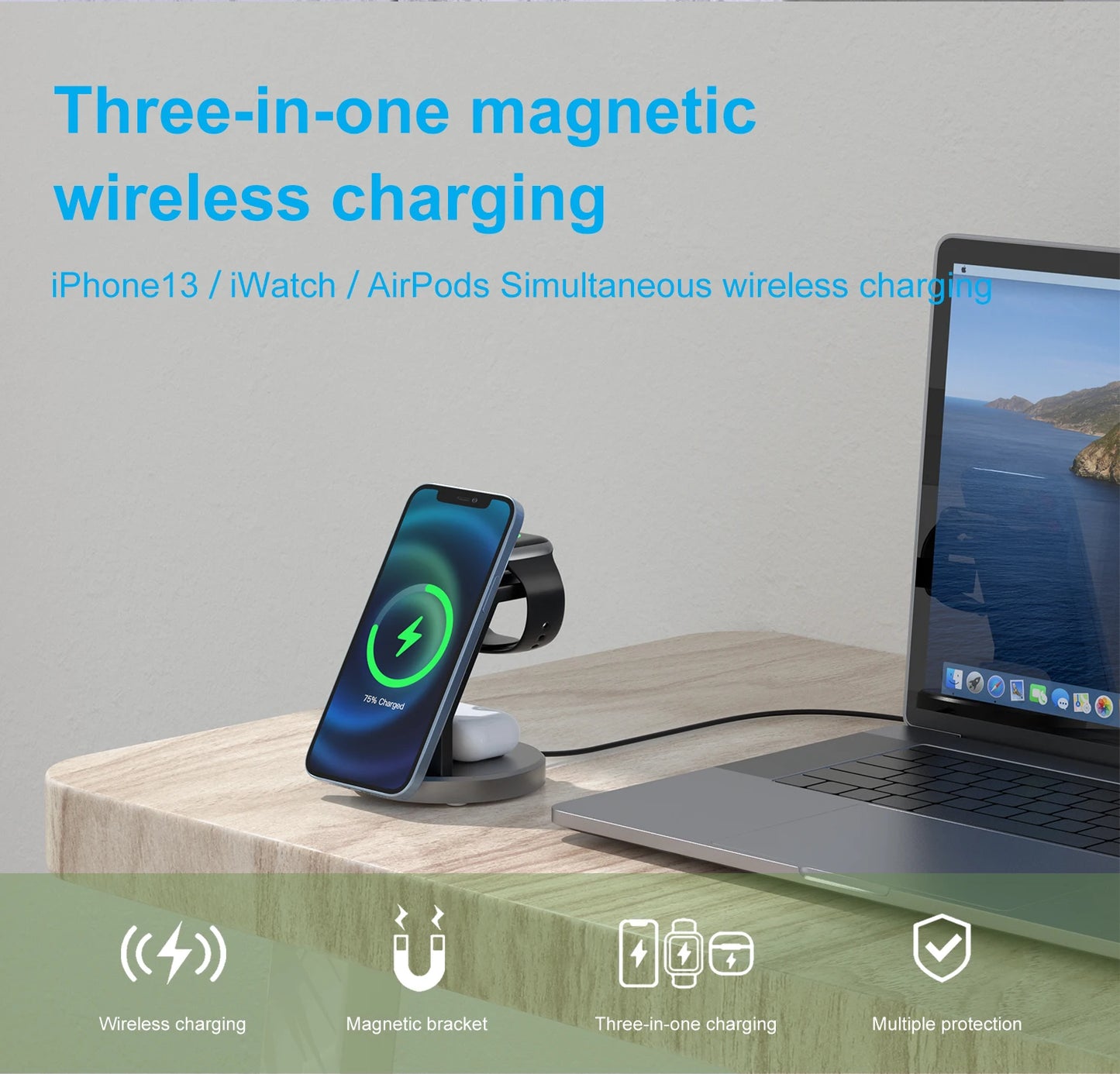 3-in-1 Wireless Magnetic Charger Stand for MagSafe