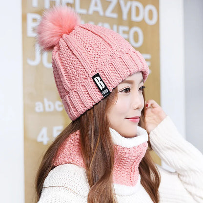 Brand Winter Knitted Scarf Hat Set