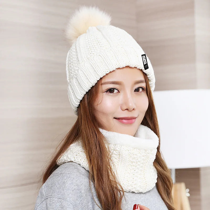 Brand Winter Knitted Scarf Hat Set