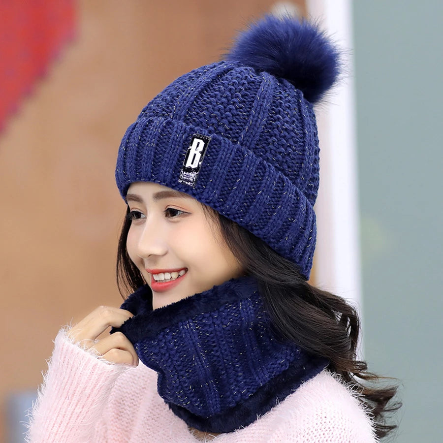 Brand Winter Knitted Scarf Hat Set